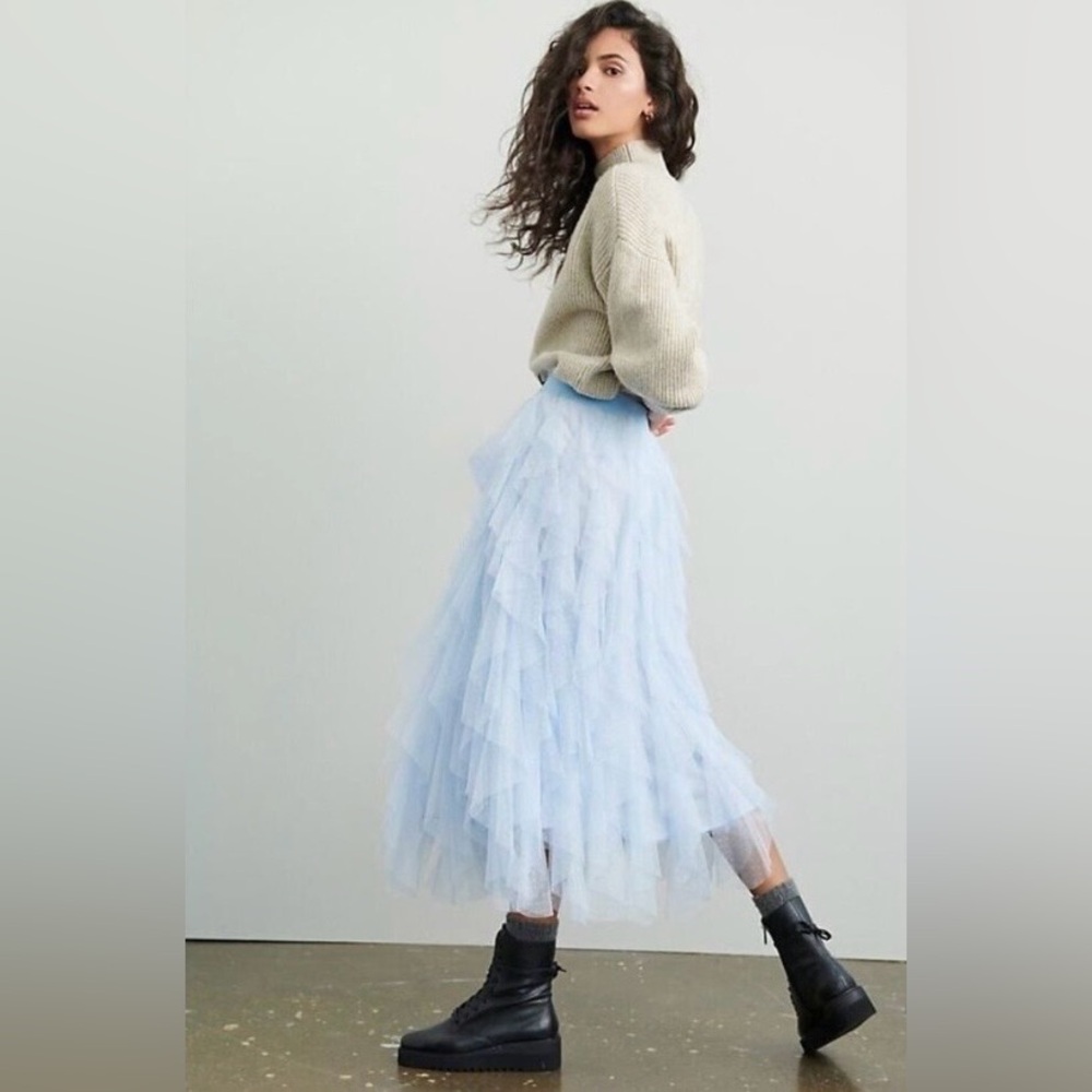 Anthropologie Le Cheri Ruffled Light Blue Tulle Skirt size XS - Picture 3 of 5